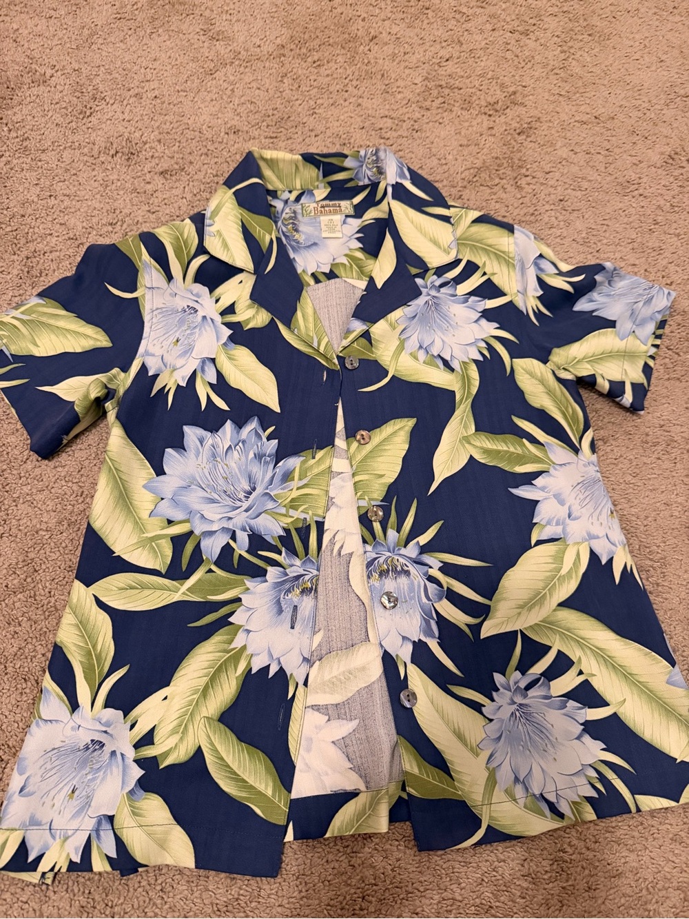 Tommy Bahama 100 % Silk Navy Tropical Floral Button-Down Shirt